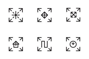 Collection of six abstract geometric icons with arrows