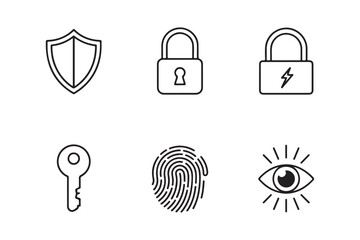 Security and privacy icons shield lock key fingerprint and eye