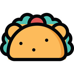 Stylized Taco Icon With Orange Shell Green Lettuce And Red Tomato Topping On A Transparent Background Simple Flat Design For Food Concepts