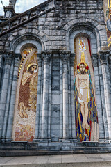 Obraz premium Interior of the Basilica in the Sanctuary of Lourdes, France. Mayor pilgrimage spot for Catholics