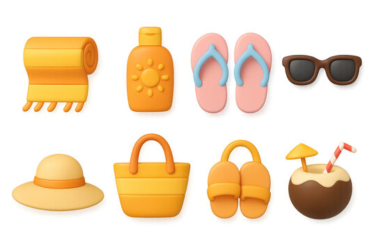 Summer essentials icons set for vacation design projects and beach themes