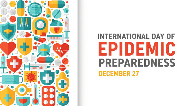 Show your support for International Epidemic Preparedness Day with this colorful illustration of medical icons to spread awareness and promote health on December 27th - Powered by Adobe