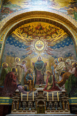 Naklejka premium Interior of the Basilica in the Sanctuary of Lourdes, France. Mayor pilgrimage spot for Catholics