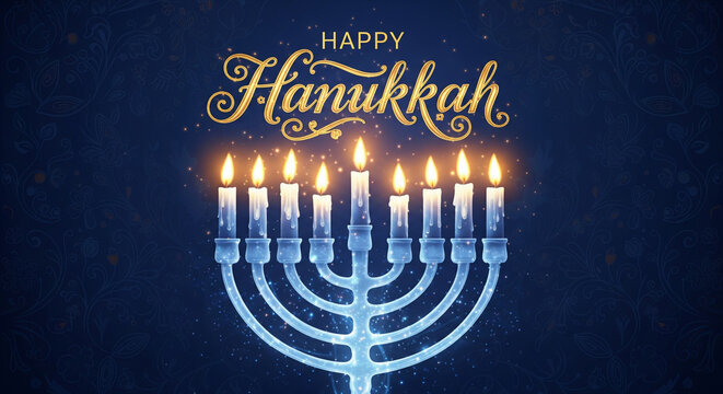 Illuminate the holiday season with a stunning Hanukkah menorah illustration, perfect for greeting cards, social media posts, and festive marketing campaigns