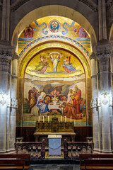 Obraz premium Interior of the Basilica in the Sanctuary of Lourdes, France. Mayor pilgrimage spot for Catholics