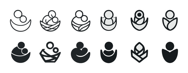 Set of 12 abstract family and care icons