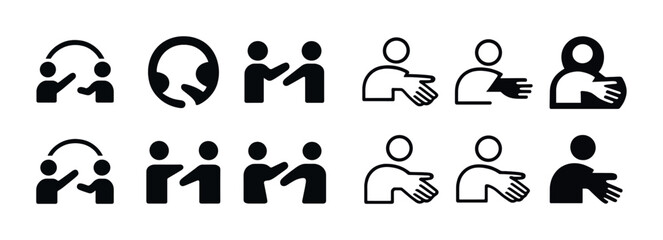 Obraz premium Set of minimalist human interaction icons in black and white