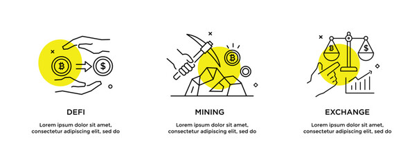 Set of illustrations concept with cryptocurrency. technology, coin, financial, business