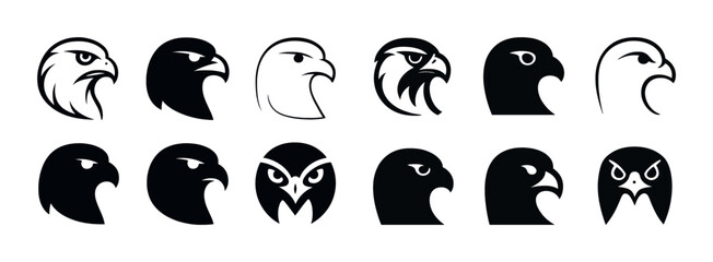 Various eagle and hawk head silhouettes - diverse bird logos and icons