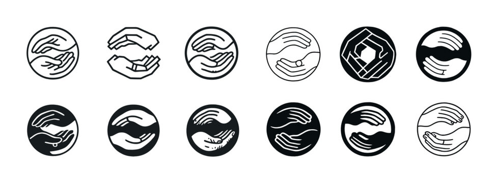 Set of minimalist hand icons in various geometric circle designs