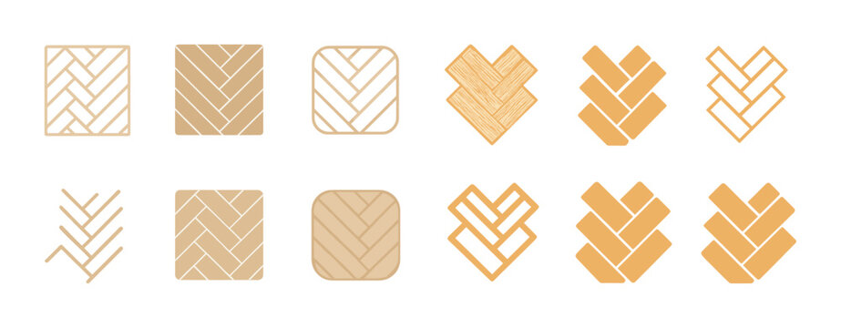 Geometric patterns: collection of parquet floor designs and symbols in various arrangements