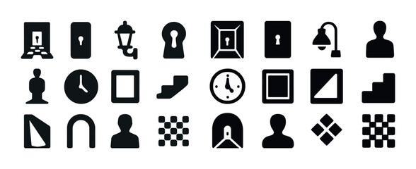 Silhouette icons: people, objects, and geometric shapes collection