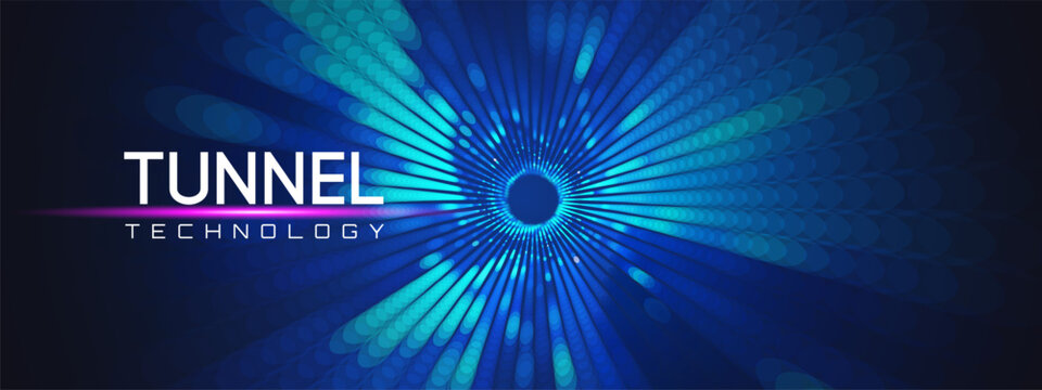 Quantum vortex tunnel with abstract portal and AI microchip for computer astrophysics or dynamic electric background. Core nano 3D and data digital texture with grid wireframe and wormhole dot.