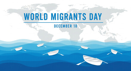 Celebrate World Migrants Day on December 18th with compassion, showing boats on the ocean symbolizing journeys and global connections to promote awareness
