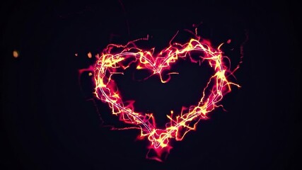 Luminous heart shape pulsing with fiery streaks of light against a dark background, a beautiful animation representing passion, romance, and vibrant emotional energy for valentine's day - Powered by Adobe