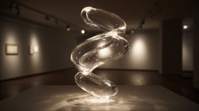 Abstract glass sculpture in contemporary art gallery. AI generative - Powered by Adobe