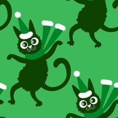 Cartoon funny cats seamless Christmas pattern for wrapping paper and kids clothes print and festive packaging