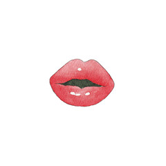Red watercolor lips isolated on a transparent background, clipart