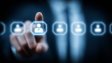 Hand Selecting a User Profile Icon on a Digital Interface