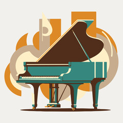 Elegant Retro Grand Piano with Abstract Musical Elements (AI Generated)