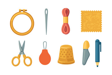 Fototapeta premium Sewing tools set. Needle and scissors illustration