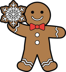 Fototapeta premium Gingerbread Man Holding a Snowflake Cookie on White Background Christmas