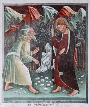 Ges&ugrave; tentato dal demonio; affresco nell'Oratorio dei Disciplini a Clusone (Val Seriana, Bergamo)
