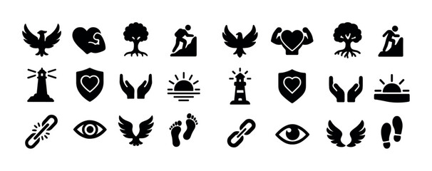 Naklejka premium Collection of nature and wellness icons representing strength and growth