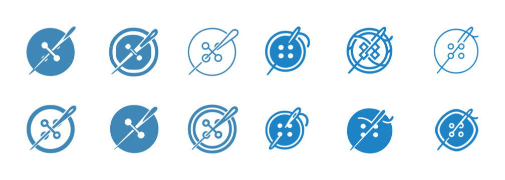 Collection of sewing icons featuring needles and buttons for craft enthusiasts