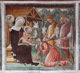 adorazione dei Magi; affresco nell'Oratorio dei Disciplini a Clusone (Val Seriana, Bergamo)