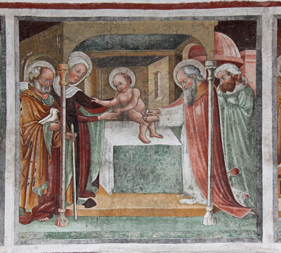 presentazione di Ges&ugrave; al tempio; affresco nell'Oratorio dei Disciplini a Clusone (Val Seriana, Bergamo)