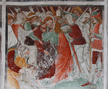 il bacio di Giuda; affresco nell'Oratorio dei Disciplini a Clusone (Val Seriana, Bergamo)