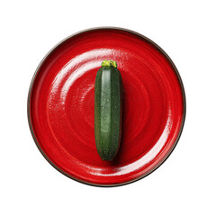 Zucchini on a red plate isolated on a transparent background, top view sticker, clipart