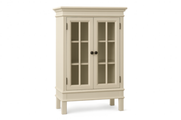 Elegant cream display cabinet with glass doors isolated on transparent background