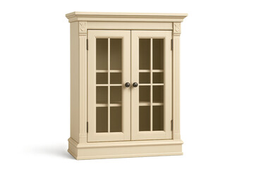 Obraz premium Cream colored wooden display cabinet with glass doors, isolated on transparent background.