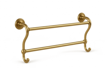 Elegant golden double towel bar, isolated on transparent background for bathroom