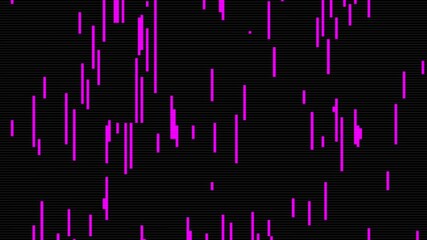 Abstract digital rain background with falling purple data streaks. Dark screen system failure with vertical neon glitch interference. 4K retro motion graphics. - Powered by Adobe
