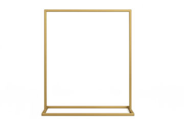 Elegant golden rectangular frame with base, isolated on transparent background