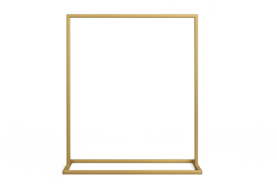 Elegant golden rectangular frame with base, isolated on transparent background