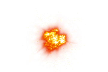 Dynamic fire explosion blast with glowing flame cloud and spark particles, isolated PNG element for cinematic visuals, gaming, and motion graphics