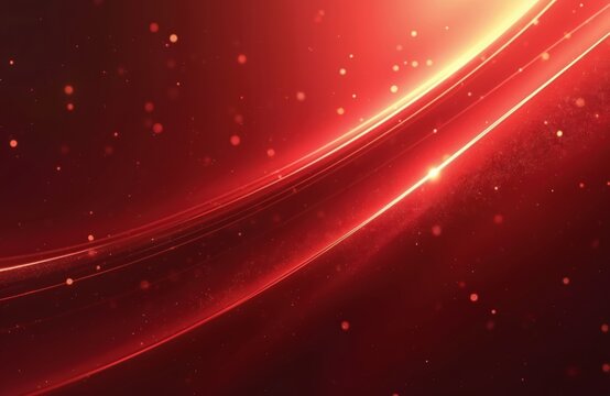 Abstract red gradient with light trails. Elegant backdrop with shiny lines and motion particles. Dark red background for tech and cinema presentations or modern product showcasing design.