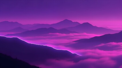 Obraz premium Purple Mountain Landscape with Misty Clouds and Night Sky