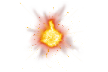 Powerful explosion flame burst with hot fireball and smoke plume, isolated on transparent PNG for dramatic effects, film scenes, and creative projects