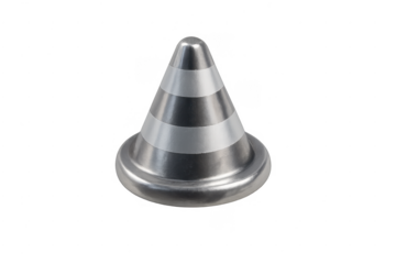 Silver metallic traffic cone providing road safety warning