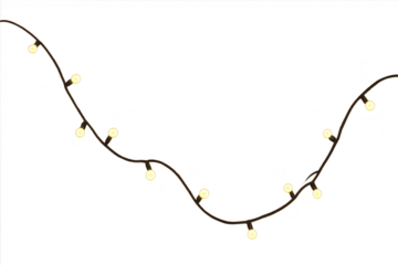 Wavy string of warm white fairy lights isolated on transparent background