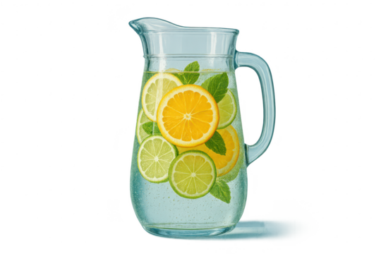 Citrus infused water pitcher, transparent background, healthy and refreshing. - Powered by Adobe