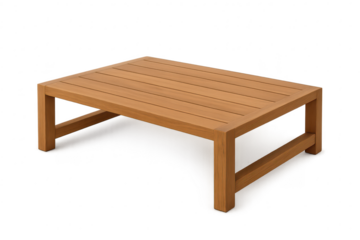Wooden rectangular slatted table, isolated on transparent background.