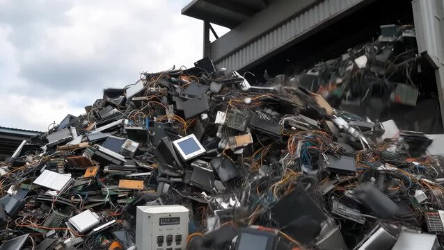 Pile of Electronic Waste at Recycling Center