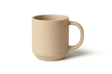 Simple beige ceramic coffee mug, isolated on a transparent background for easy use.