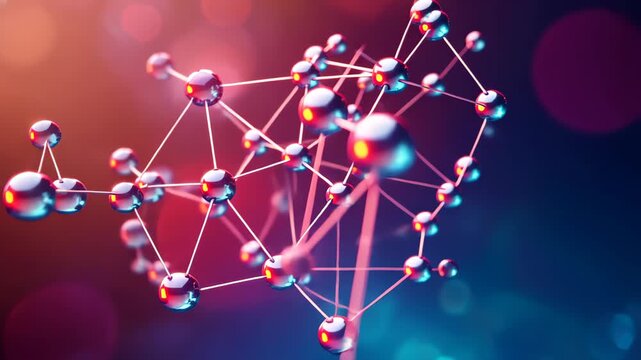 Molecular Network: A vivid depiction of a molecular network, each connection representing a fundamental building block of life, set against an abstract backdrop of rich colors.